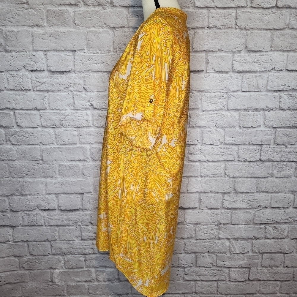 Amanda Uprichard dress yellow white floral tunic v neck knee length size M NWT - Picture 6 of 11